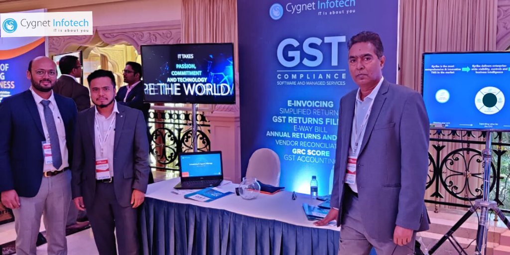 OneCygnet's tweet photo. Team @cygnetinfotech at #CFOEngage event 2020 at The Leela Palace Bengaluru, showcasing our #TaxTech Expertise on #GST Returns Filing, E-way Bill Generation, #EInvoicing & Simplified Returns.
#CygnetGSP #GSTReturn #EwayBill @Programicasia1 https://t.co/WKe5KKJXHE
