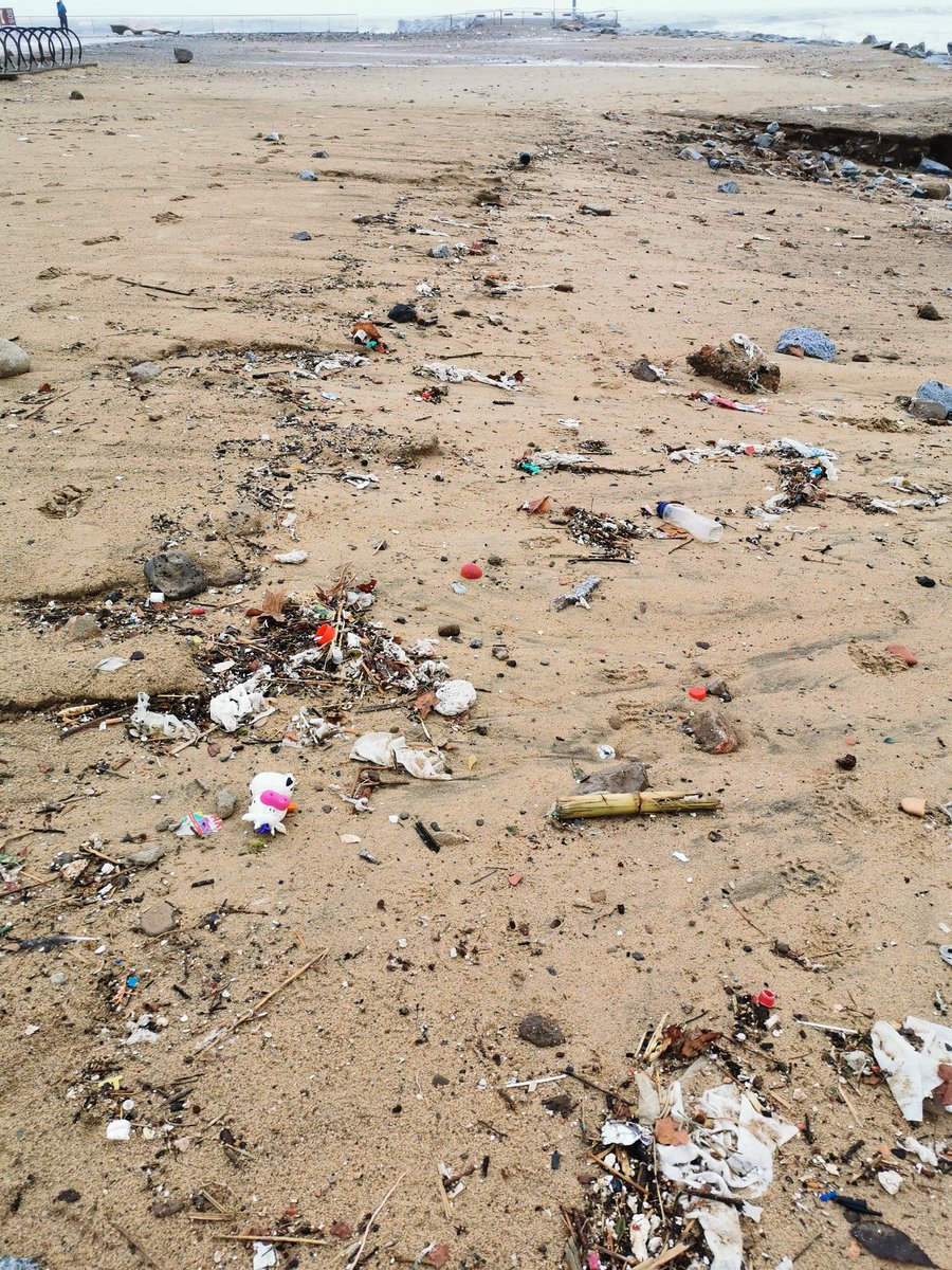 🌊 La costa mediterránea sufre estos días la #borrascaGloria con olas de hasta 14.2 m que superarían los máximos históricos registrados hasta la fecha. Así despertaba hoy la playa del Somorrostro de la Barceloneta, llena de la basura que diariamente tiramos al mar. 🗑️🧴♻️