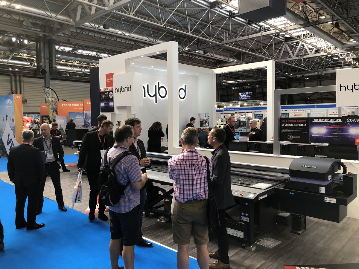 Throwback to 2019 - visitors head to the <a href="/HybridServices/">Hybrid Services Ltd</a> stand to find out more about new <a href="/MimakiEurope/">Mimaki EMEA</a> #wideformat #print kit at #ThePrintShow