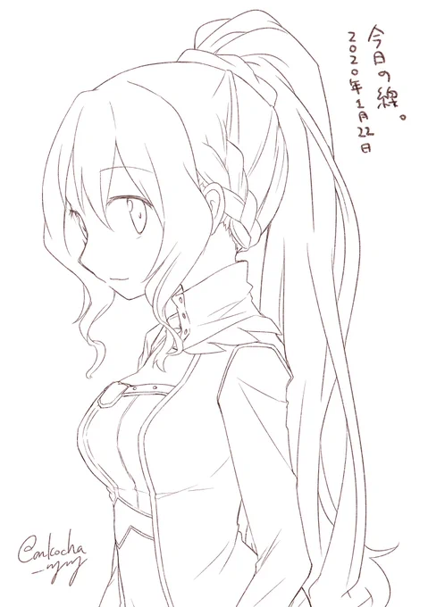 あとで塗る予定ももこちゃん、線画 