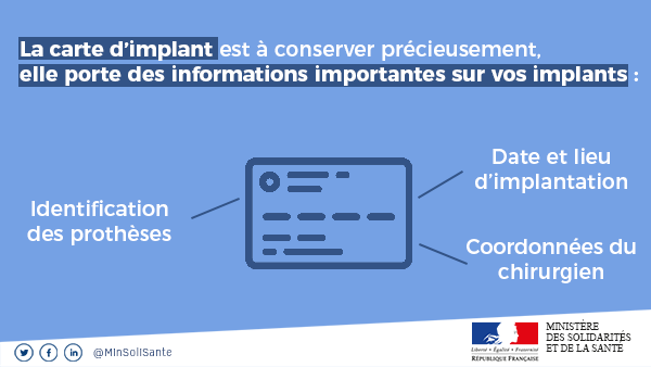 Sante_Gouv's tweet photo. @HAS_sante @ansm @SOFCPRE1 @AssociationPPP @PorteusesPIP [Traçabilité] Après la pose de #ProthèsesMammaires, vous recevez une carte d’implant avec les informations importantes : identification, date et lieu d'implantation et coordonnées du chirurgien. 

📥Vous devez la conserver précieusement. https://t.co/gVmcYgxo5B