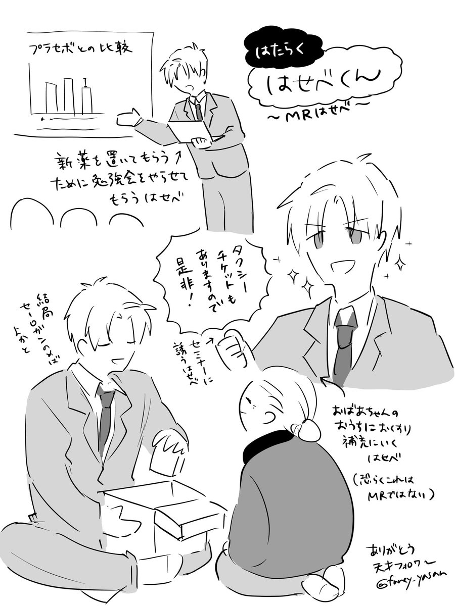 はたらくはせべくん 〜MRはせべ〜
天才フォロワーが投げ込んだはたらくはせべくん
絵を描くのが久々すぎてアレだけど最高に最高な発想と思いました、シャブです本当にありがとう