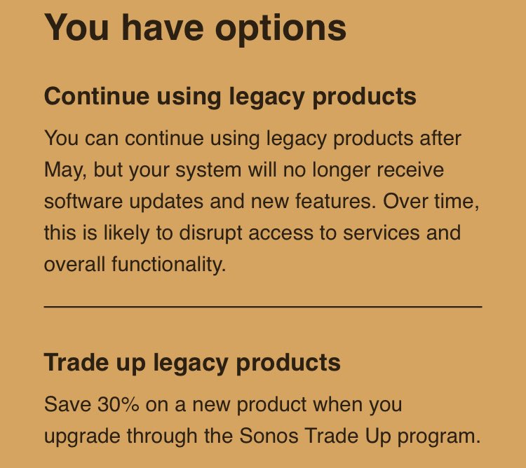Management translation. “We are entering a market death spiral, so let’s compress our product lifecycle without innovating our way out trouble”. Result=abandon loyal customers, destroy brand+goodwill. Read about the disaster in business school (5yrs from now) <a href="/profgalloway/">Scott Galloway</a> <a href="/Sonos/">Sonos</a>