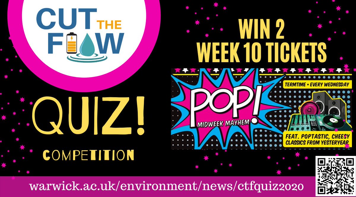 WarwickUniSust's tweet photo. 5-minute quiz for week 10 POP! tickets? Yep, this is really happening. Test your water and energy knowledge now! https://t.co/4Abh10zBfg
#cuttheflow #pop https://t.co/610CfJTavB