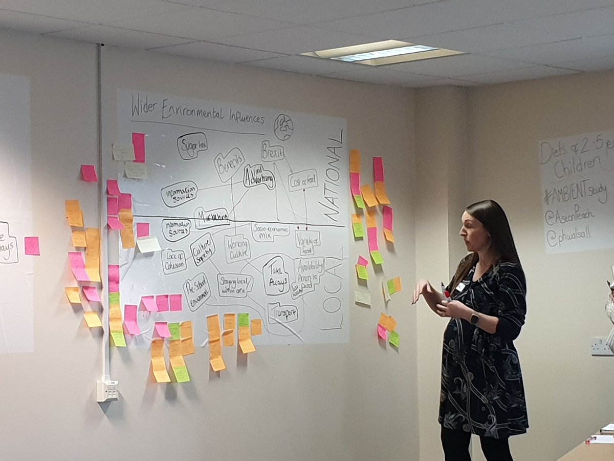 MissTolley's tweet photo. The system is coming together @Meg_Nutrition is summarising the identified wider environmental factors both national and local as part of #AMBIENTstudy further discussions now taking place about the interdependecies https://t.co/5m4QpCauO6
