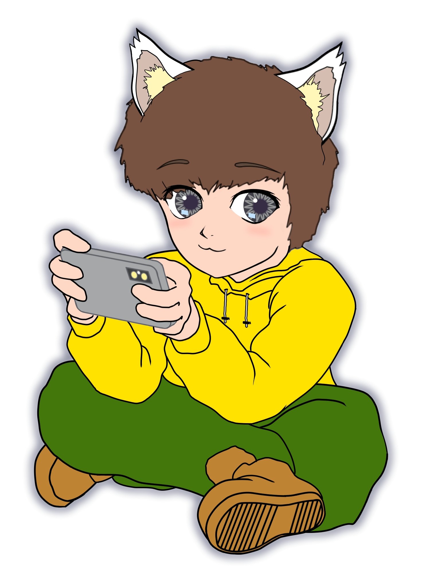 トマト工場 久しぶりにイラスト描いた スマホゲームをやるキャラ 完成してデータをjpegでエクスポートしたがオリジナル作画データの方は保存するのを忘れるという致命的なミスを犯してしまい途方に暮れている 主線完成の工程から後を保存して