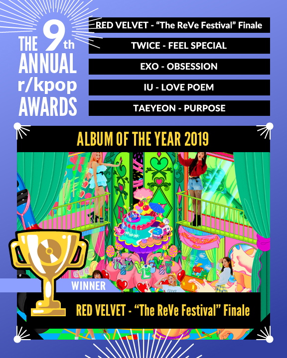 redditkpop's tweet photo. π r/kpop Awards 2019 π
Congratulations to #RedVelvet for winning Album of the Year 2019 with "The ReVe Festival" Finale.
#RKAs2019 https://t.co/3854YGNye9