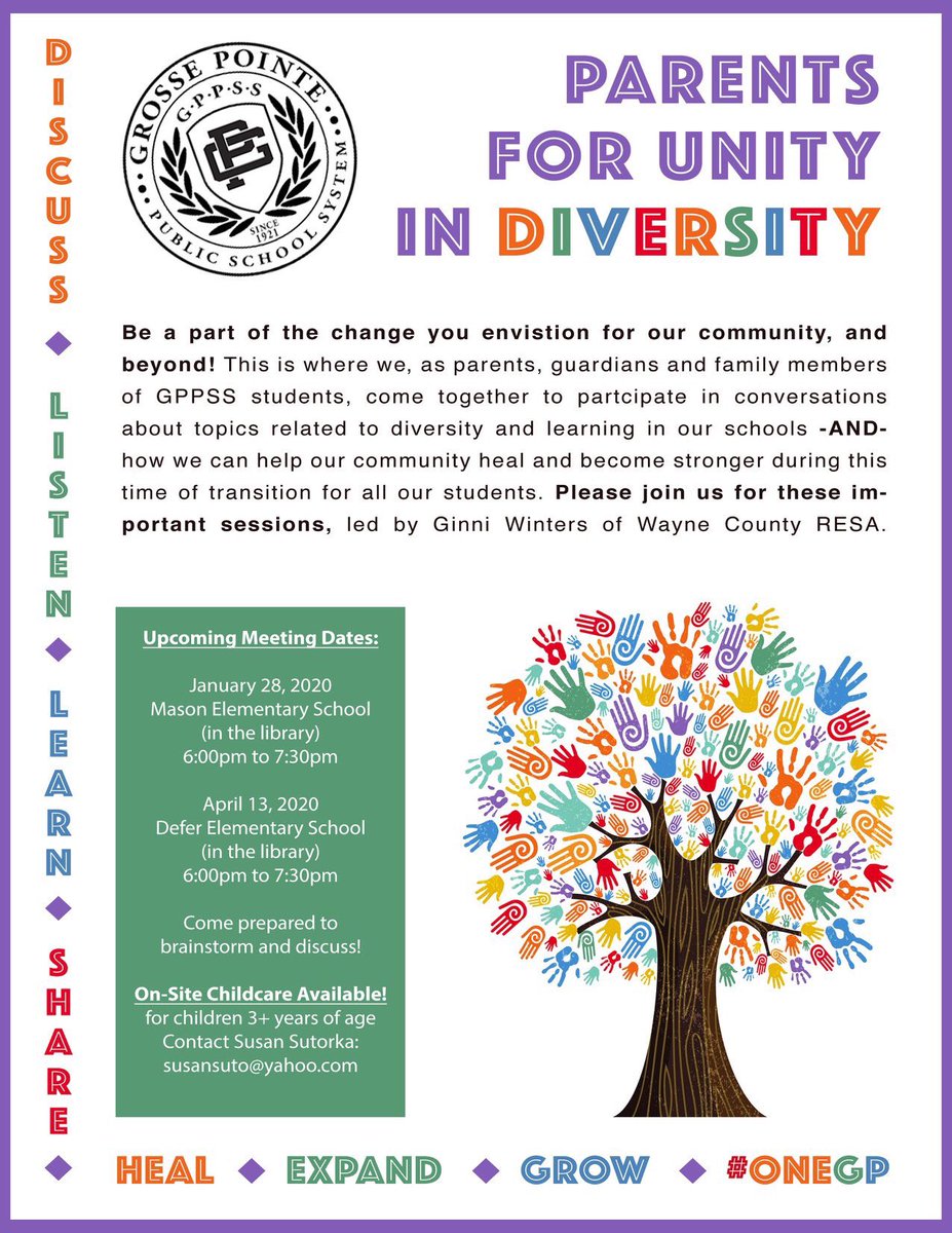 Save the dates - Parents for Unity in Diversity Meeting next week and later this spring