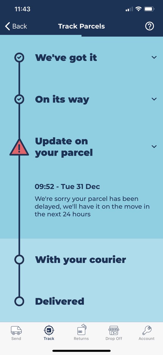 79Shorty's tweet photo. @Hermesparcels ordered from a retailer on the 28th Dec and got the following update on your App on the 31st Dec... it is now the 22nd Jan, take it you have lost my parcel?? https://t.co/p9yLP2ax3T