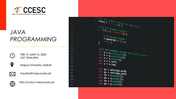 mapuaccescmkt's tweet photo. Join our Java Programming class and learn the best practices in developing a single application that can run across multiple paltforms seamlessly.
✔️Register Now!
#mapua #ccesc #java #programming #training https://t.co/wCX1hwFSRC