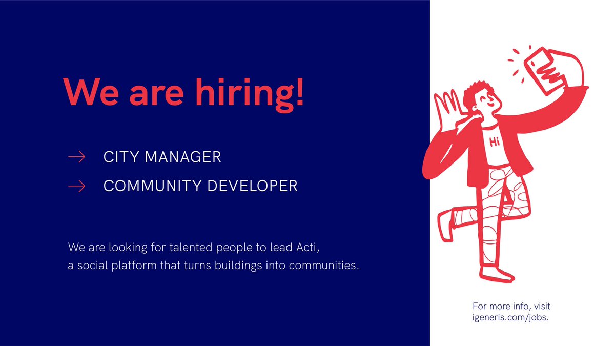 Estamos lanzando una venture a caballo entre el real estate y plataformas sociales; y buscamos dos perfiles para llevar Madrid.

Info en igeneris.com/jobs

Please RT!

#jobs