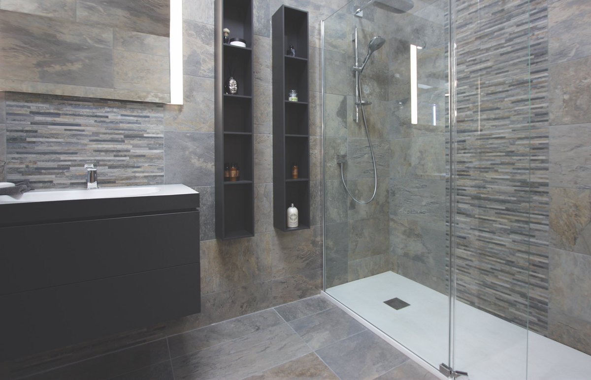 lincstiles's tweet photo. Take a look at this lovely shower room, completed with the 🥇Ardesia🥇 gris range. This range is one of our top selling!📈(especially for log burners🔥). With even more adaptable and versatile ranges in the @waxmanceramics brochures in the showroom, come in and get some ideas🤔 https://t.co/yqB6dFM4DY