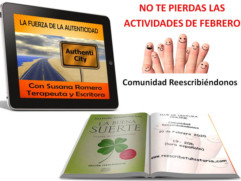 ACTIVIDADES DE FEBRERO de la Comunidad Reescribiéndonos

Si quieres formar parte de la #ComunidadReescribiéndonos y seguir un camino de evolución constante, te esperamos con los brazos abiertos: bit.ly/COMUNIDADREESC…
Mensualidad de 15€  #escrituraterapéutica