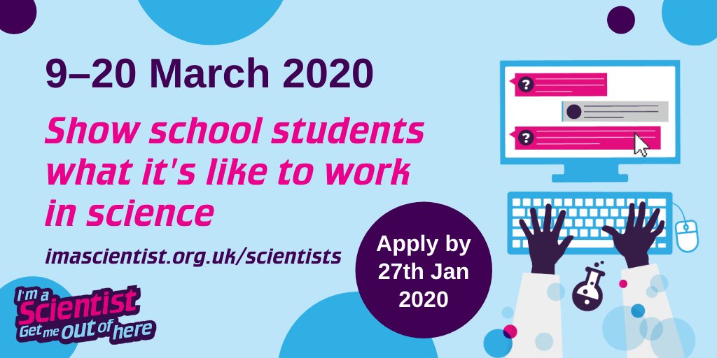 Show school students what it's like to work in science, apply now for I'm a Scientist running 9-20 March.