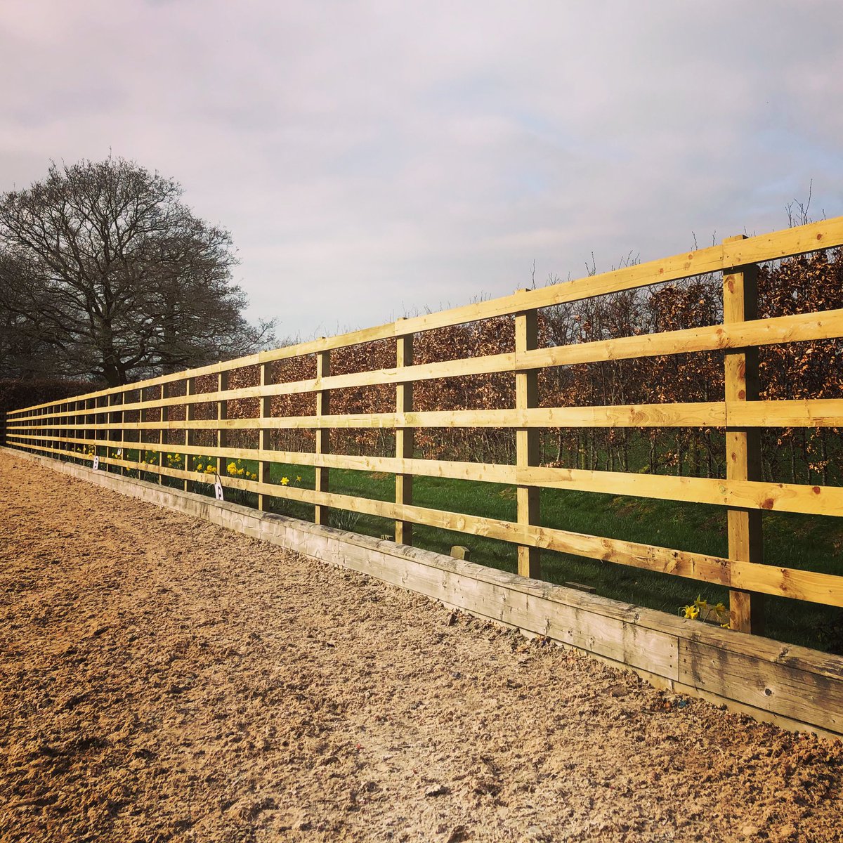Take a look at this smart looking Post &amp; Rail fence we installed around a horse arena 🐎 We install all types of fencing and also gates as well👌🏼Get in touch for a quote ☎️ and get your fences Summer Ready #tattonfencing #fencing #cheshire #fencedesign #fencebuilding #horsearena