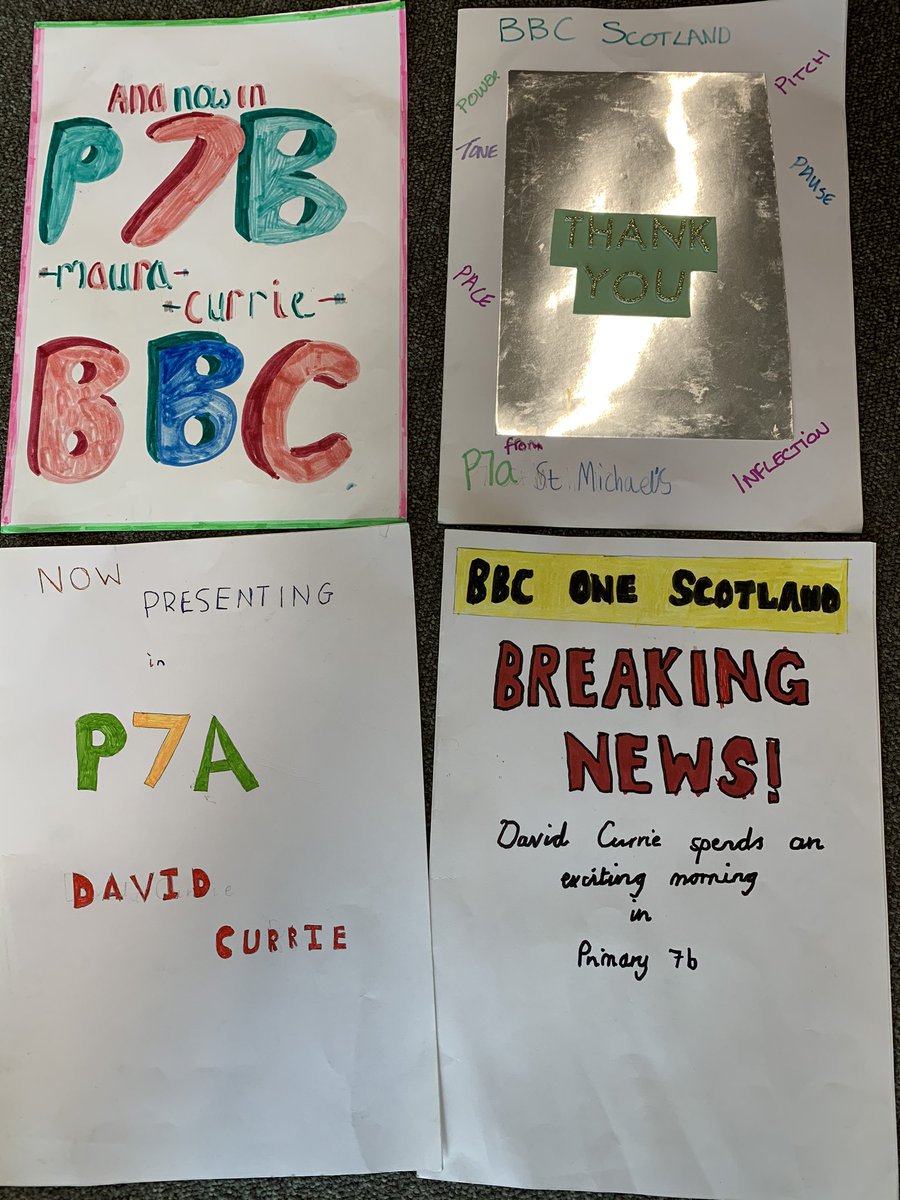 What fabulously detailed cards popped onto our desks today for @BBCDavidCurrie and me. Thank you @SMPG1964 P7A and P7B. Lots of people passing by are remarking on the fine artwork and touching messages - of course! It was our pleasure! #WorldBookDay #speakwithconfidence