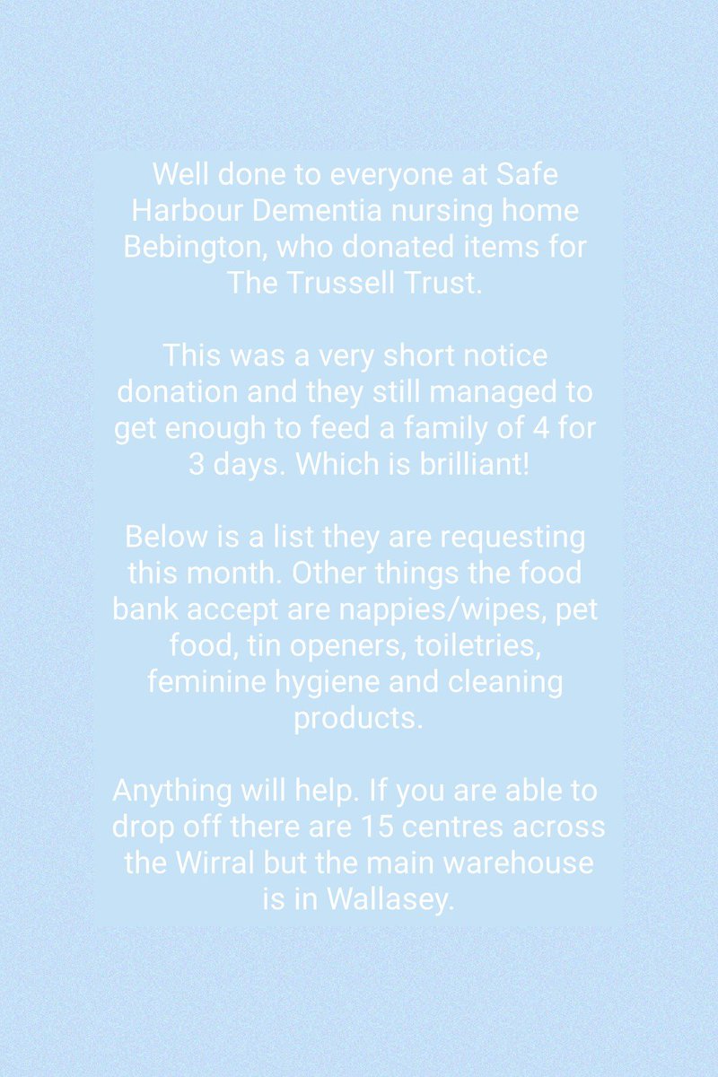 AspireCareHome's tweet photo. Well done @care_harbour for this donation. @WirralFoodBank
#Carehome #Manager #wirral #cheshire #northwest #Dementia #kloes #Outstanding #Consultants #elderlycare #Trusseltrust #HelpingHands https://t.co/16nQu8boLj
