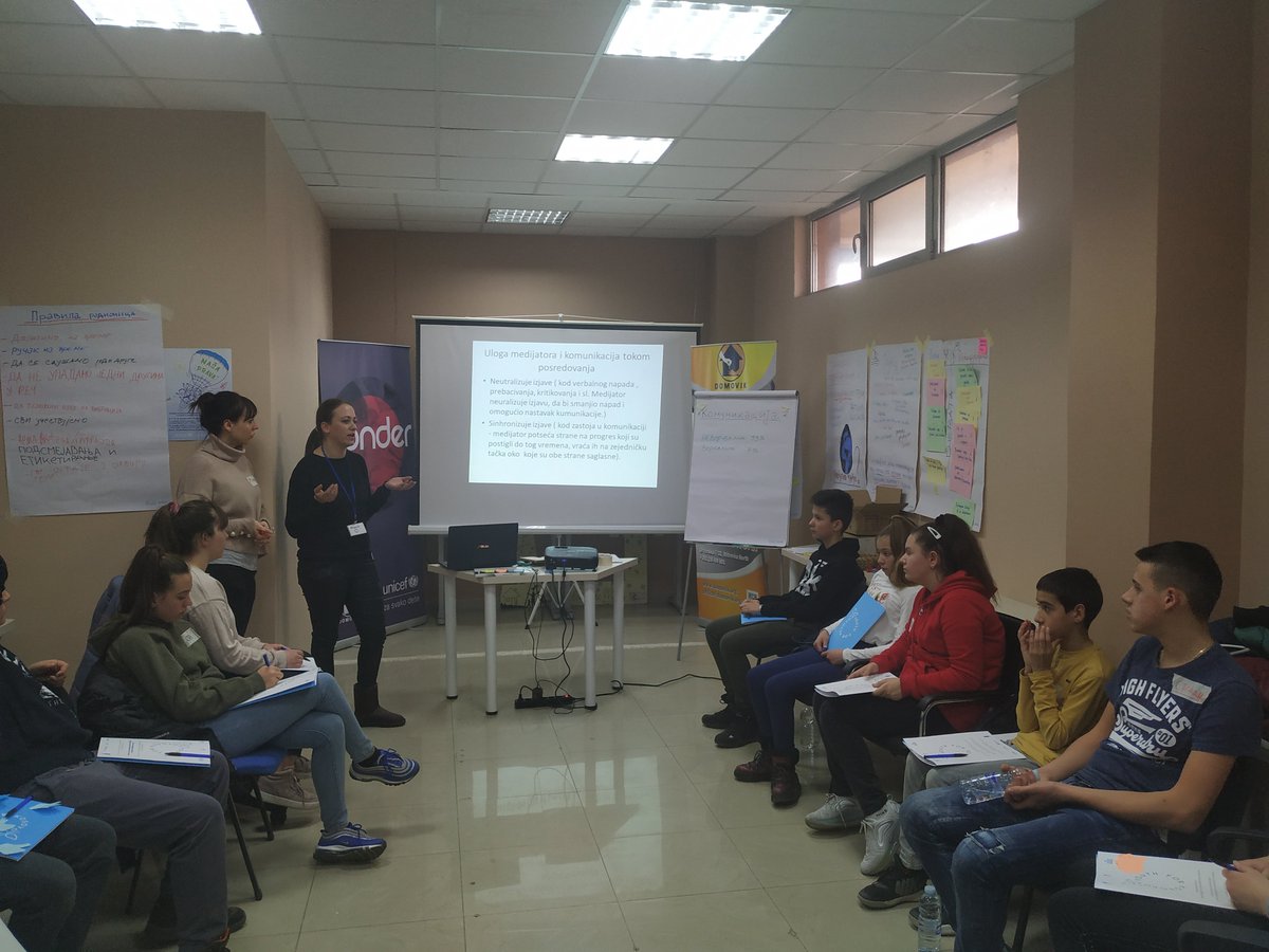 NGODomovik's tweet photo. A three - day training on peer mediation has just started! Participants - children and youth from Zvecan municipality! #unicef #unpbf #youthforkosovo https://t.co/ygsNurC6g6