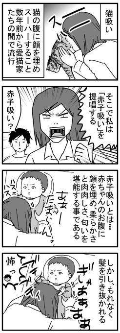この漫画をブログに載せたらみんなやってるみたいで安心しました!
最近では赤子吸いだけでなく赤子チュッチュ、赤子ハムハムなどやりたい放題やっています(そして髪を引き抜かれる)
上の子の産後はこれやるのすら怖かったんだよ…。
#育児漫画 
