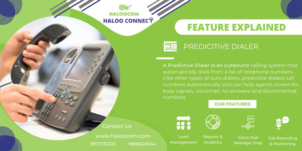 HaloocomHQ's tweet photo. A predictive dialer is an outbound considering framework that naturally dials from a rundown of phone numbers.
#predictivedialer #callcenterdialer #autodialer #contactcenter #contactcentersolution
visit: https://t.co/OU1M3LiR5v https://t.co/9wHDg4mAFs