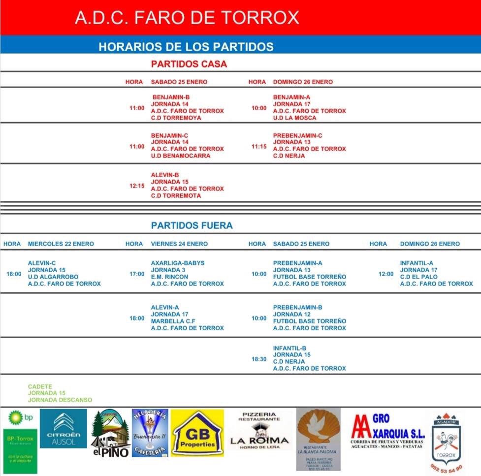 FaroTorrox's tweet image. Horarios de los partidos que se disputarán esta semana! @RadioTorrox @OscarMedinaPP @Ayto_Torrox