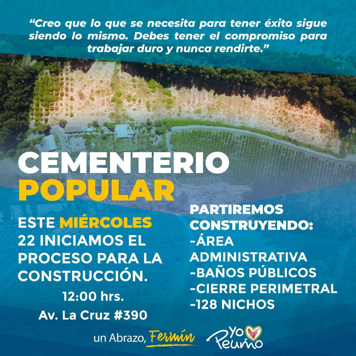 Hoy damos inicio a nuestro #CementerioPopular en <a href="/M_Peumo/">Municipalidad Peumo</a>  un compromiso con toda nuestra gente, con precios #JUSTOS Y #ASEQUIBLES
<a href="/adnradiochile/">Radio ADN</a> <a href="/Mega/">Mega</a> <a href="/meganoticiascl/">Meganoticias</a> <a href="/canal13/">El 13</a> <a href="/Cooperativa/">Cooperativa</a> <a href="/24HorasTVN/">24 Horas</a> <a href="/Red_OHiggins/">Red O'Higgins</a> @IntendenciaLBO <a href="/M_Peumo/">Municipalidad Peumo</a> <a href="/CNNChile/">CNN Chile</a> <a href="/elrancaguino/">Diario El Rancagüino</a> <a href="/BuenosDiasTVN/">Buenos Días a Todos</a>