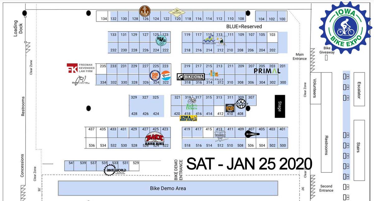 bikeiowa's tweet image. Here is the floor plan for the #IowaBikeExpo. This is FUN day! We've marked our booth as well as other BIKEIOWA sponsors that will be there too. Take plenty of time to explore as there is a little bit of everything cycling-related there! @IowaBicycle buff.ly/2TNFO7V