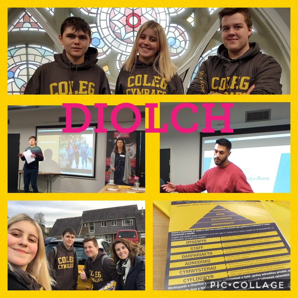 Swyddog Cangen Grŵp Llandrillo Menai (@scgllm) on Twitter photo Dyma nhw!! Llysgenhadon Dysgwyr @LlandrilloMenai. Diwrnod hyfforddiant penigamp gan <a href="/colegcymraeg/">Coleg Cymraeg</a> <a href="/dyddyfodoldi/">Dy Ddyfodol Di</a> <a href="/AmeerPresenter/">Ameer Davies-Rana</a> yn <a href="/AradGoch/">Cwmni Theatr Arad Goch</a> heddiw! Mae'r tri yn barod i ysbrydoli eu cyfoedion o werth y Gymraeg a sgiliau dwyieithog! #maegentifantais Dyma nhw!! Llysgenhadon Dysgwyr @LlandrilloMenai. Diwrnod hyfforddiant penigamp gan <a href="/colegcymraeg/">Coleg Cymraeg</a> <a href="/dyddyfodoldi/">Dy Ddyfodol Di</a> <a href="/AmeerPresenter/">Ameer Davies-Rana</a> yn <a href="/AradGoch/">Cwmni Theatr Arad Goch</a> heddiw! Mae'r tri yn barod i ysbrydoli eu cyfoedion o werth y Gymraeg a sgiliau dwyieithog! #maegentifantais