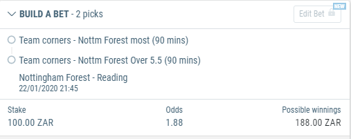 StormBets's tweet photo. Bet in @SkyBetChamp for tonight. Forrest averages 7.3 corners at home and Reading averages 4.57 away and 2.6 in their last 5 games. My forecast model gives odds of 1.36 so good value bet. 1 point stake  #footballtips #valuebetting #stormbets https://t.co/sL2QGLcXMd