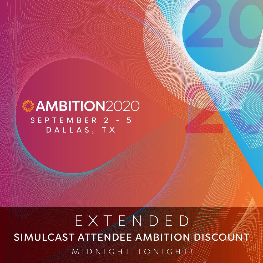 AmbitEnergy's tweet photo. Surprise! You have until midnight tonight to save on #AMBITION2020 registration! If you attended #Simulcast2020, make sure to visit https://t.co/aKYVvR5zey and register by 11:59 p.m. CT tonight for a special discount on your AMBITION ticket. https://t.co/ptTEezsL3M
