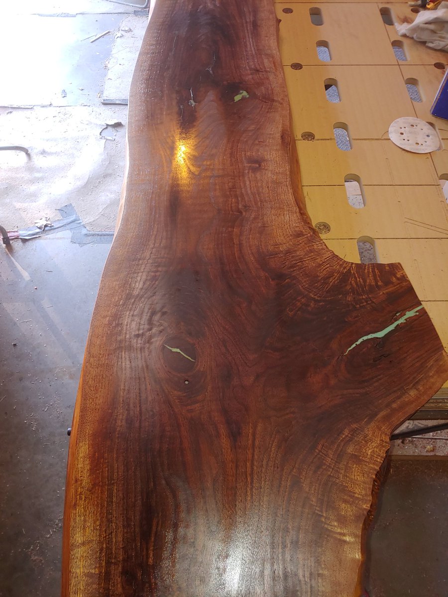 EdgeAdaptive's tweet image. Dark walnut head board with turquoise inlays. Exceeded expectations