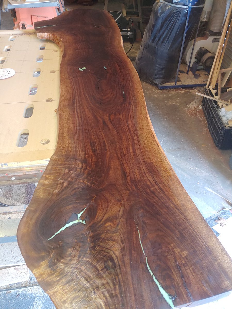 EdgeAdaptive's tweet image. Dark walnut head board with turquoise inlays. Exceeded expectations