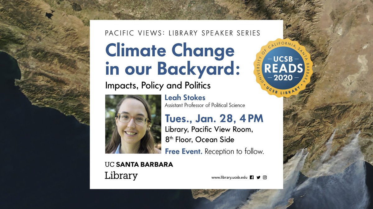 Next Tuesday, come hear <a href="/leahstokes/">Dr. Leah C. Stokes leahstokes@bsky.social</a> of <a href="/UCSBPoliSci/">UCSB Political Science</a> discuss the research behind her forthcoming book "Short Circuiting Policy: Interest Groups and the Battle Over Clean Energy and Climate Policy in the American States" and connect it to the #UCSBReads2020 book "Rising."