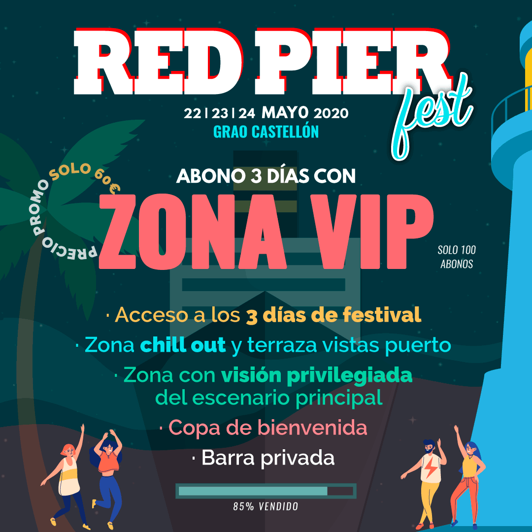 ¡85% de los abonos VIP vendidos! 😜😜

Ahora mismo puedes conseguir tu Abono VIP por tan solo 60 € ¡No dejes pasar esta oportunidad!

La mejor música aquí, en el #RedPierFest2020 👉 redpierfest.com/tickets/