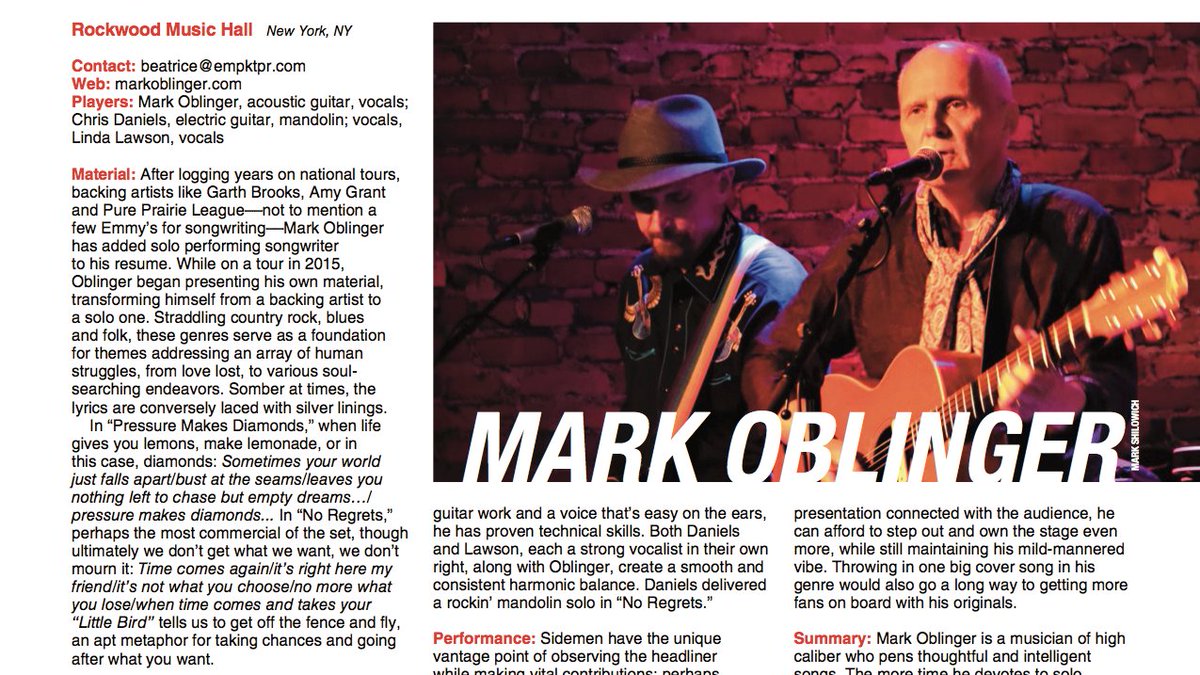 markoblinger1's tweet photo. Got a great review of our Rockwood Music Hall show in November from Music Connection. The reviewer was spot on in saying I need to step more into the role of the headliner - challenge accepted! Get ready 2020!
#singersongwriter #rock #Indie #folk #pop https://t.co/hR2goptkIk