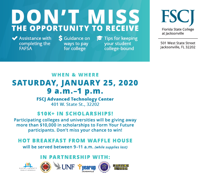 KIPPForwardJax's tweet photo. Need help completing the #FAFSA? Join our #KIPPCollegePartner @FSCJ_Official at the #FormYourFuture FAFSA Completion event this Saturday, January 25 to make sure you get money for college! #Cash4College #ToAndThrough https://t.co/ptcy5E3Wcv