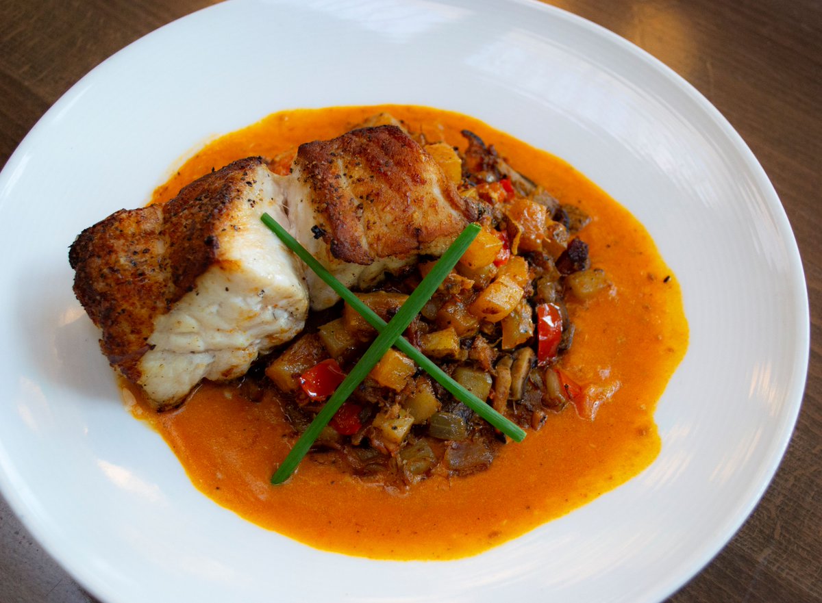 Seasonal feature, Pan Seared Grouper, includes Wild Mushroom / Yukon Gold Potato Hash / Chorizo Cream Become a groupie of the grouper you won't regret it🐟 🎸