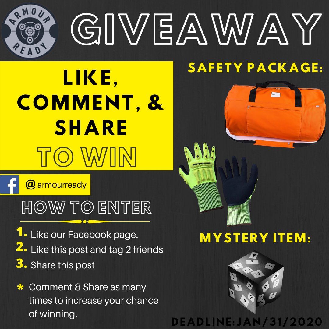 armourready's tweet photo. Check out our Safety Pack Giveaway on Facebook! Enter to win your chance at the Safety Pack PLUS a Mystery gift! Deadline to enter is Jan/31/2020 #armourready #giveaway https://t.co/4V9dwE2hkw