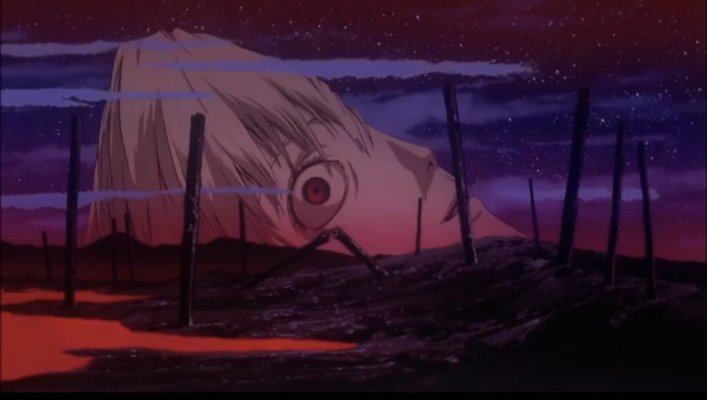 And so Unit 01 escapes from the egg and the egg is destroyed. All the souls returned to earth.Then we saw images on screen why Shinji hates humanity, why he should run away from it. But we also saw reasons why he shouldn’t.Then comes this scene;