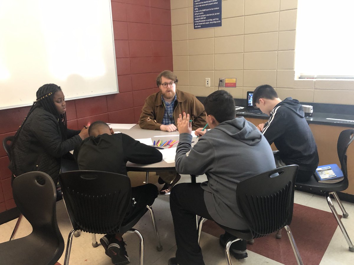CBGBuchanan's tweet photo. Students in @jmoorehughes and @JBall90 at @McAdoryMidSch are implementing an argumentative writing unit with differentiation. Students choose activities from options, read levelized texts, and receive small group support from their teacher. #readwritetalkdo @JEFCOED https://t.co/Op207a8NsS