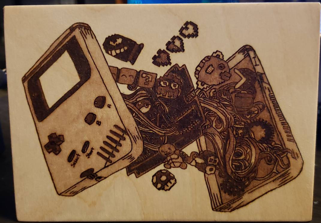PrairiePyro's tweet photo. #woodburning #extralife #extralife2019 #nintendo #gameboy #gameboyinsides #mario #oldschool
Info: https://t.co/Ozn1vkdbZJ
#PrairiePyroDesigns #Stepher17 #pyrography #PyrographyArt https://t.co/T7c9OCUcIb
