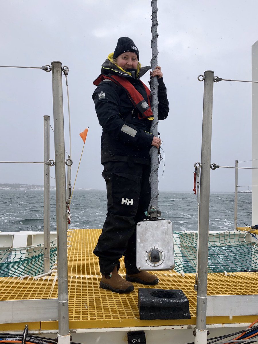 NSCCResearch's tweet photo. Ocean Research Assistant Larissa is braving Brier Island’s winter to collect data from 360 cameras for a proof-of-concept marine animal project #oceantech #fieldwork #womenintech https://t.co/W4sttBCKv7