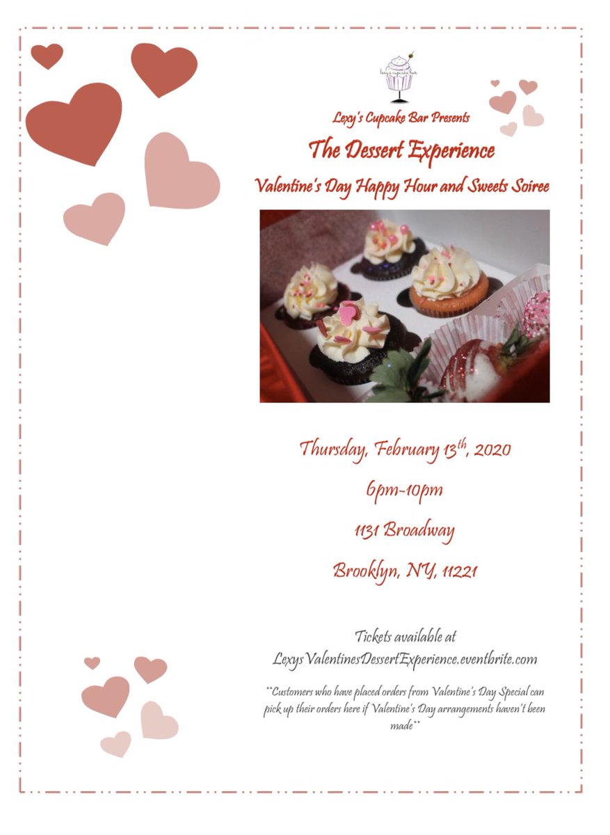 LexysCupcakeBar's tweet photo. Valentine’s Day is coming!! Enjoy it with treats from your favorite baker and join me at my Valentine’s Day after work happy hour and sweets soirée !!! https://t.co/JADXlEbJZD https://t.co/pzp1kpubPT