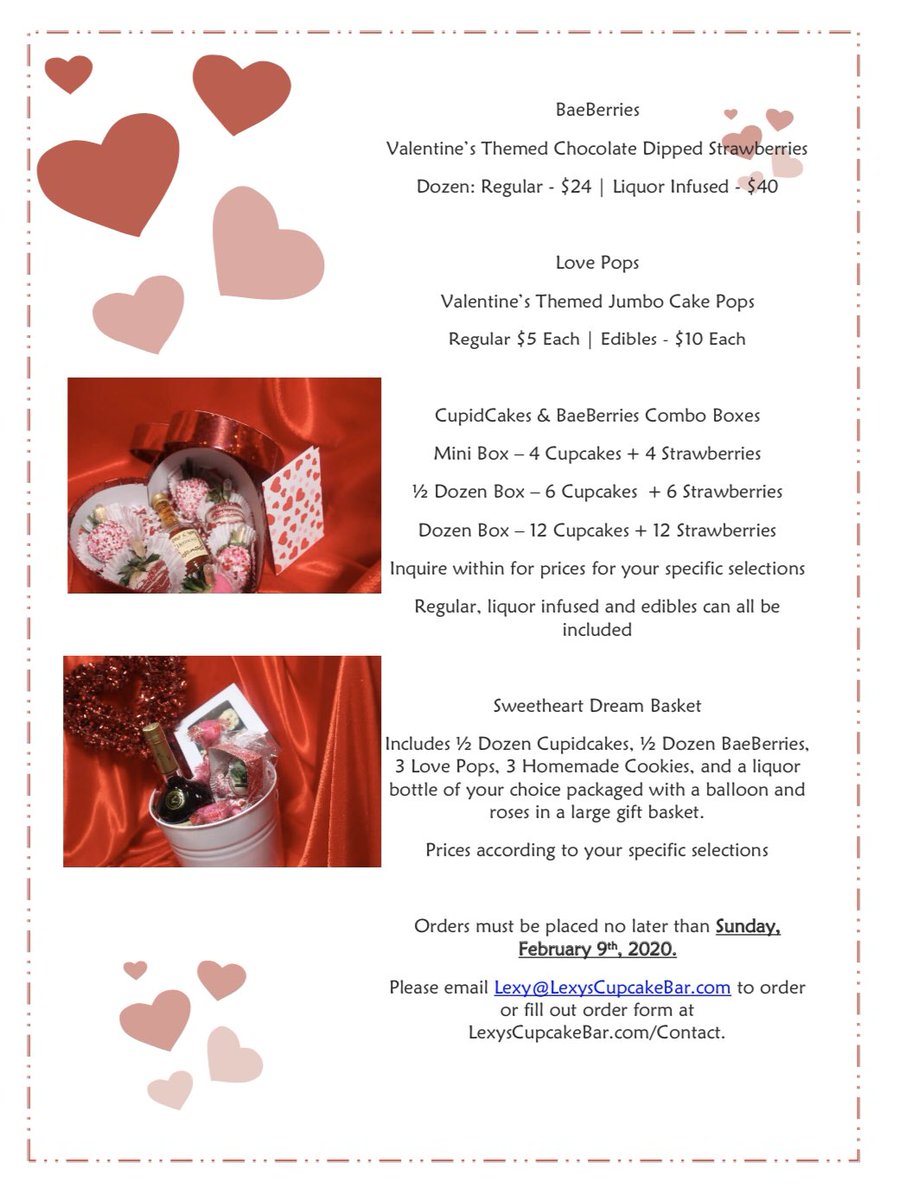 LexysCupcakeBar's tweet photo. Valentine’s Day is coming!! Enjoy it with treats from your favorite baker and join me at my Valentine’s Day after work happy hour and sweets soirée !!! https://t.co/JADXlEbJZD https://t.co/pzp1kpubPT