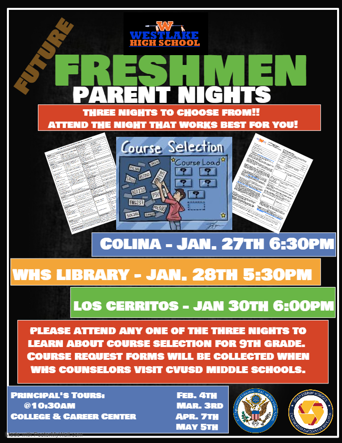Getting ready to welcome our Future Freshmen! Parents, mark your calendars to attend one of our Future Freshmen Parent Nights. <a href="/ColinaMiddle/">Colina Middle School</a> <a href="/LCMSleopards/">Los Cerritos CVUSD</a>