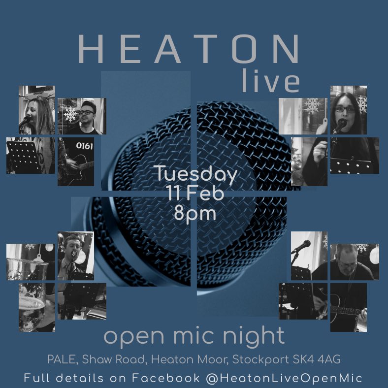 Our next Heaton Live Open Mic will be on Tuesday 11 February at @paleheatonmoor 
#OpenMic #HeatonLive #HeatonMoor #Stockport #SouthManchester #Manchester #SingerSongwriter #Comedy #StandUp #Poetry #OriginalSongs #OriginalMaterial #CoverSong #February