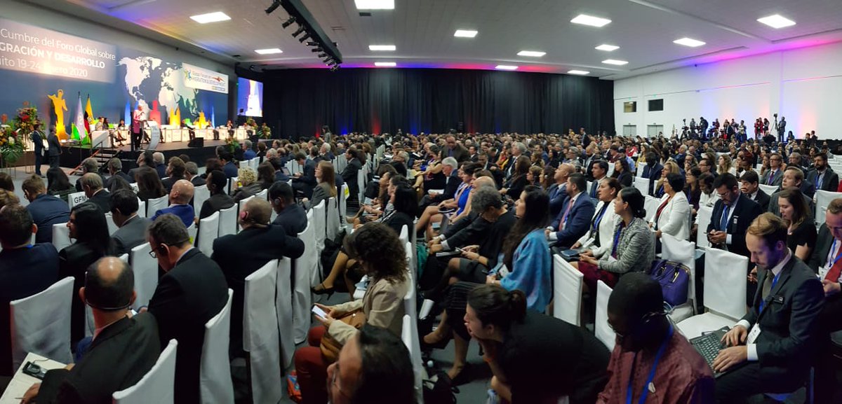 SChavezEc's tweet photo. Inauguramos con gran satisfacción la #XIICumbreGFMDQuito. Ecuador asumió la presidencia en un momento clave para la migración internacional. En este espacio de diálogo constructivo identificaremos iniciativas para la aplicación de políticas públicas sobre migración y desarrollo. https://t.co/r55ZRcJbCR