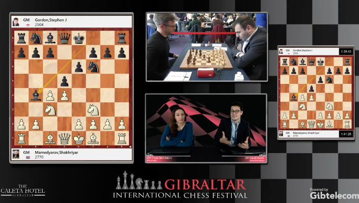 TheFEBShow's tweet photo. Live at @GibraltarChess both Stevie G. (on top board facing @Shakhmamedyarov !) and @LawrenceTrentIM are in action. https://t.co/xeB1AUFhkI #chessbase https://t.co/DolWZSd9Ln