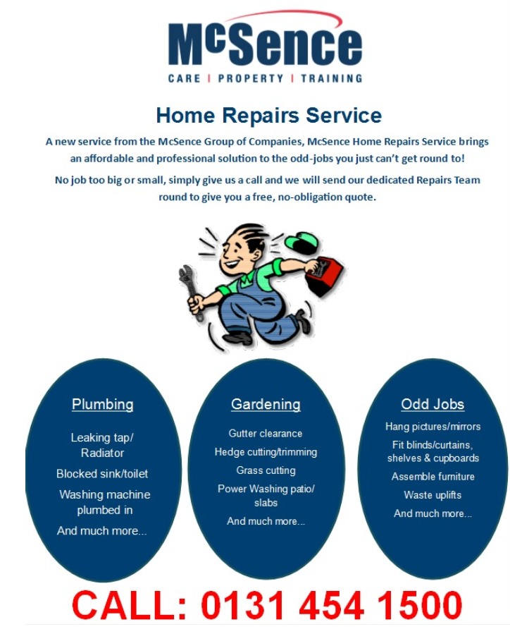 McSenceGroup's tweet photo. McSence are now offering a new service!
McSence Home Repairs - No job too big or small, for more information give us a call on 0131 454 1500 https://t.co/NjiUOqOuvG