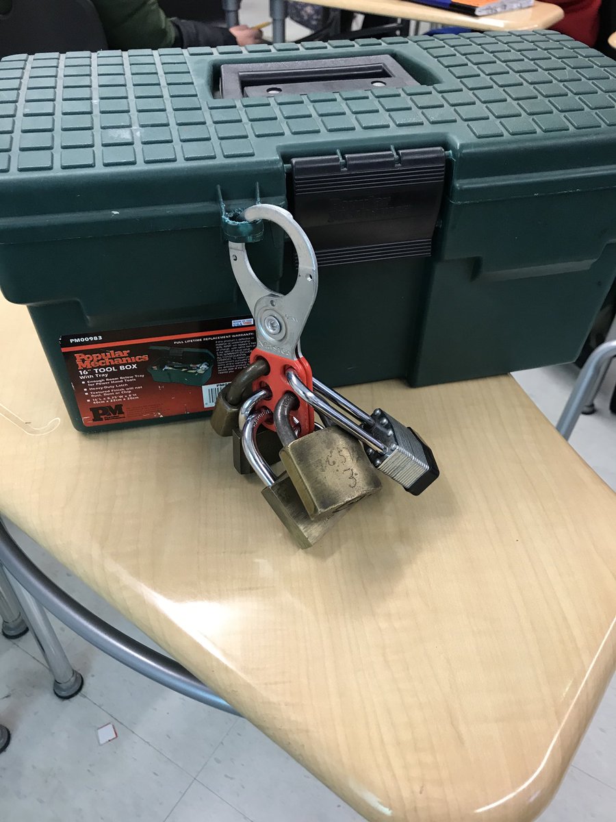 dsarazen's tweet photo. Breakout box with six key locks. Six groups. The answers are room numbers of other teachers’ rooms. Solve the problem and go get the key :) ⁦@HilaryPMorgan⁩ ⁦@WhiteKnollElem⁩ https://t.co/u9nx5LpzTc